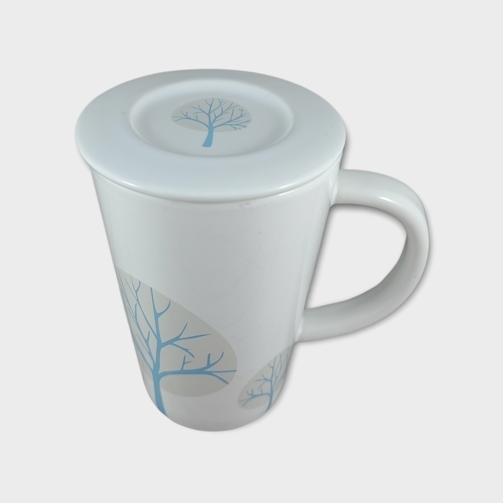 DAVIDS TEA Mug with Ceramic Lid Retired Nordic Blue Winter Tree Perfect Cup - Picture 1 of 6